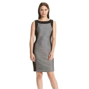 Calvin Klein Sleeveless Size 14 Lined Gray Sheath Dress Stretch Office STAINS